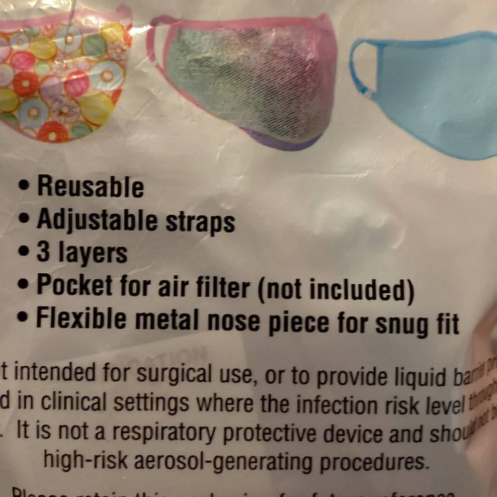 💖💛💙NWT iScream 5 - 3 Layer Face Masks w/Pocket for Filter & Metal Nose Piece